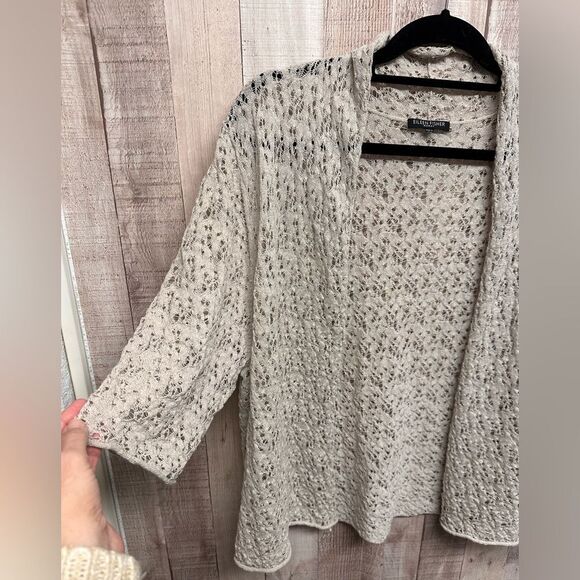 Eileen Fisher wool lace lightweight cardigan - Picture 4 of 13